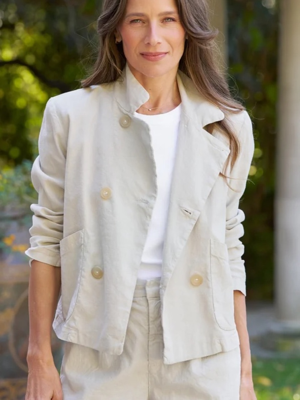 FRANK & EILEEN Mini Belfast Crop Peacoat Tan Size XS